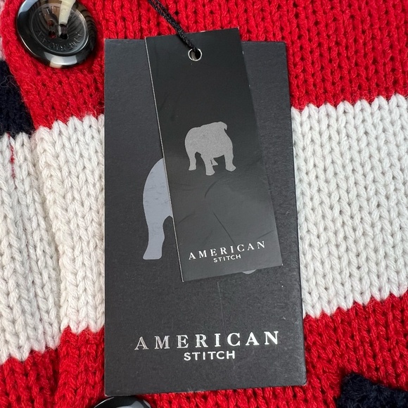 American Stitch Mens Cardigan Sweater Jacket American Flag Stars Shawl Collar S - Picture 8 of 16